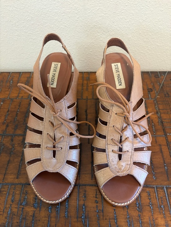Steve Madden Shoes - Steve Madden Tan Lace-Up Gladiator Block Heeled Sandals